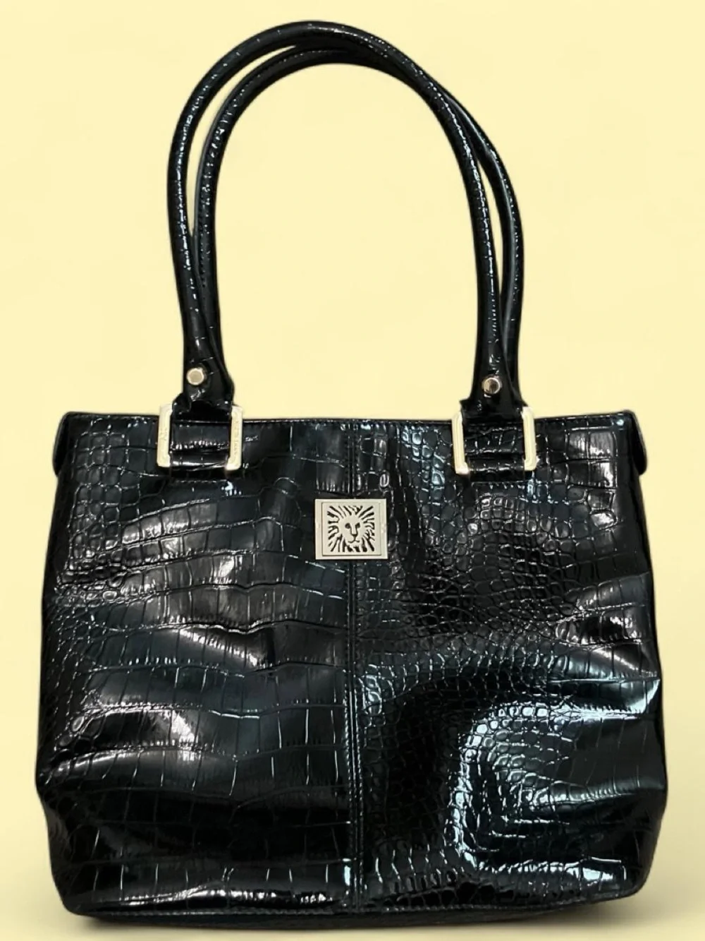 Classic Black Croc-Embossed Tote Bag - ANNE KLEIN new without tags no flaws